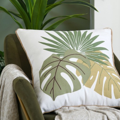 Coj�n Cambodge 002 con motivos tropicales en algod�n y yute 50 x 50 cm