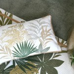 Cambodge Coj�n 005 with green tropical motifs and golden mandala 100% cotton 30 x 50 cm