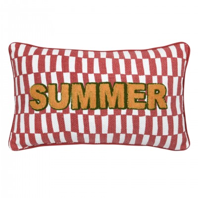 Almofadda Maota Summer vermelha e branca com letras bordadas 30 x 50 cm