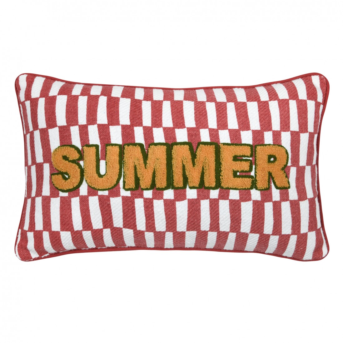 Red and white Maota Summer  cushion with embroidery letters 30 x 50 cm