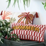 Red and white Maota Summer  cushion with embroidery letters 30 x 50 cm