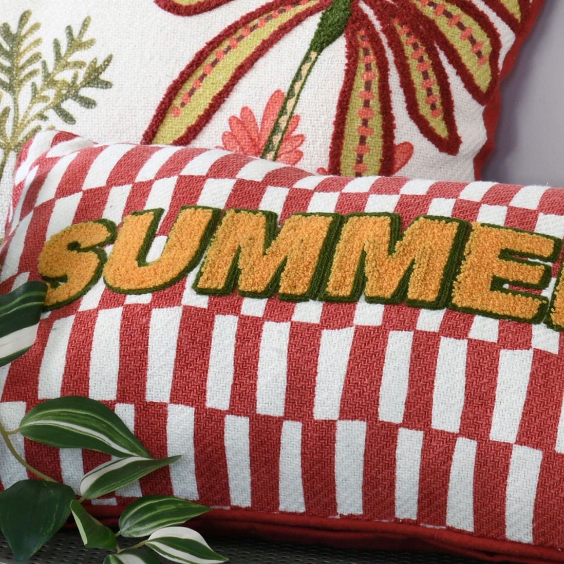 Red and white Maota Summer  cushion with embroidery letters 30 x 50 cm