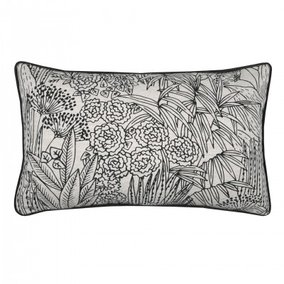 Orphee double sided cushion black and taupe with floral design 30 x 50 cm