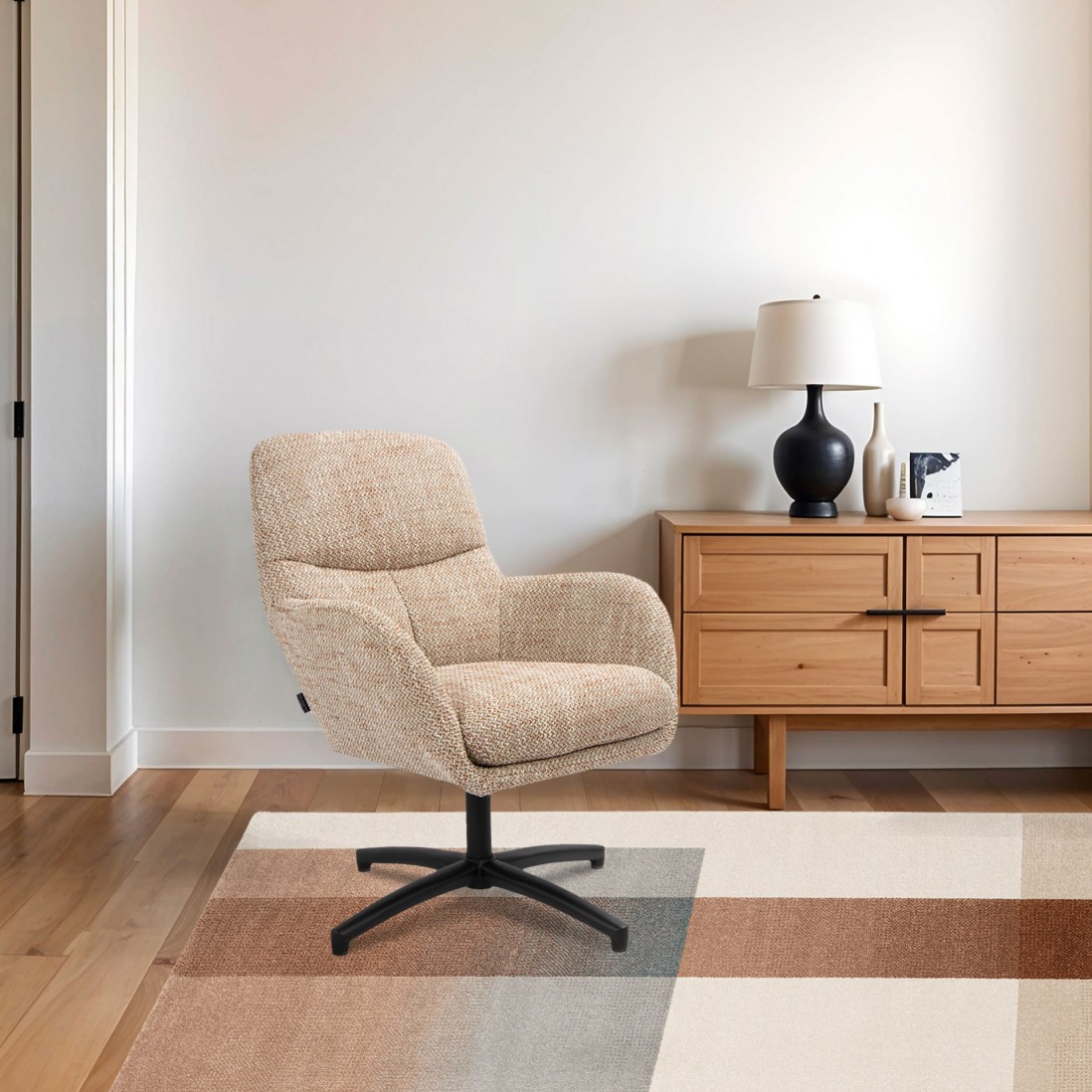 Geometric area rug Corfu 57706 in beige brown and blue