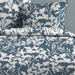 Marjolaine 100% cotton double-sided duvet cover with blue floral pattern for double bed
