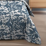 Marjolaine 100% cotton double-sided duvet cover with blue floral pattern for double bed