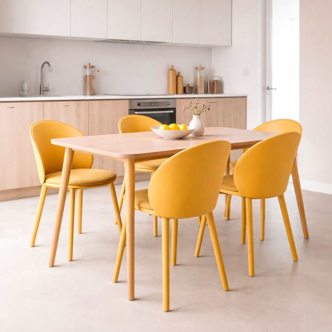 Stella yellow polypropylene chair with cushioned seat