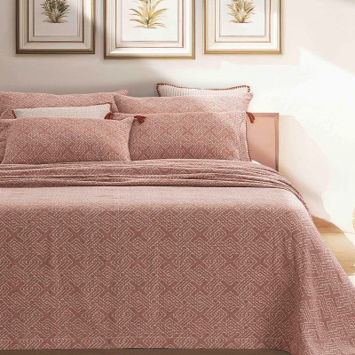 Colcha cama doble Duna con estampado geom�trico naranja