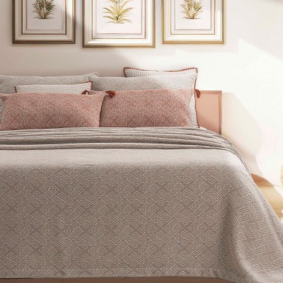 Colcha cama doble Duna con estampado geom�trico beige