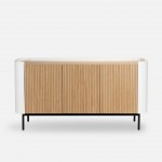 Riparia sideboard with 3 doors oak veneer and white lacquer finish with black metal legs 150 x 80 cm