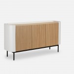 Riparia sideboard with 3 doors oak veneer and white lacquer finish with black metal legs 150 x 80 cm