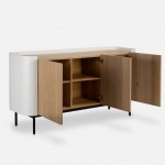 Riparia sideboard with 3 doors oak veneer and white lacquer finish with black metal legs 150 x 80 cm