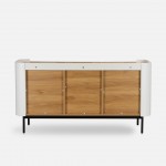 Riparia sideboard with 3 doors oak veneer and white lacquer finish with black metal legs 150 x 80 cm