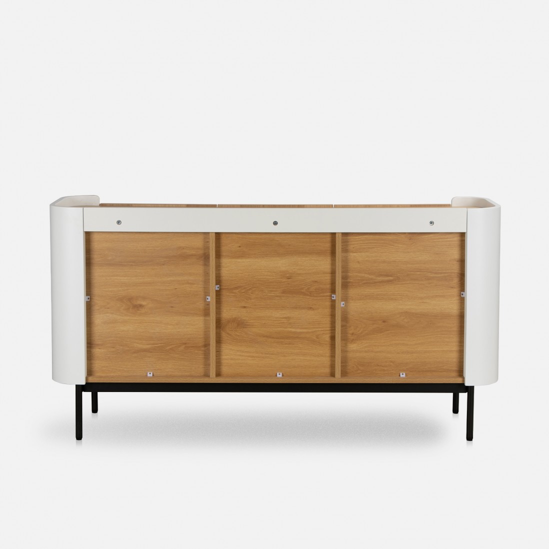 Riparia sideboard with 3 doors oak veneer and white lacquer finish with black metal legs 150 x 80 cm