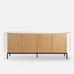 Riparia sideboard with 4 doors oak veneer and white lacquer finish with black metal legs 200 x 80 cm