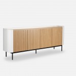Riparia sideboard with 4 doors oak veneer and white lacquer finish with black metal legs 200 x 80 cm