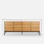 Riparia sideboard with 4 doors oak veneer and white lacquer finish with black metal legs 200 x 80 cm