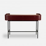 Console table with 2 drawers in oak and red lacquer with black metal legs 120 x 40 cm