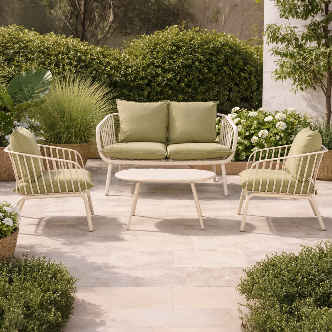 Piave garden set with 2 seater sofa + 2 armchairs and cream coffee table