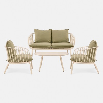 Conjunto de jardim Piave com sof� de 2 lugares + 2 cadeir�es e mesa de centro creme Conjunto de jardim Piave com sof� de 2 lugares + 2 cadeir�es e mesa de centro creme