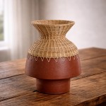 Jar 013 in terracotta and raffia 35 cm