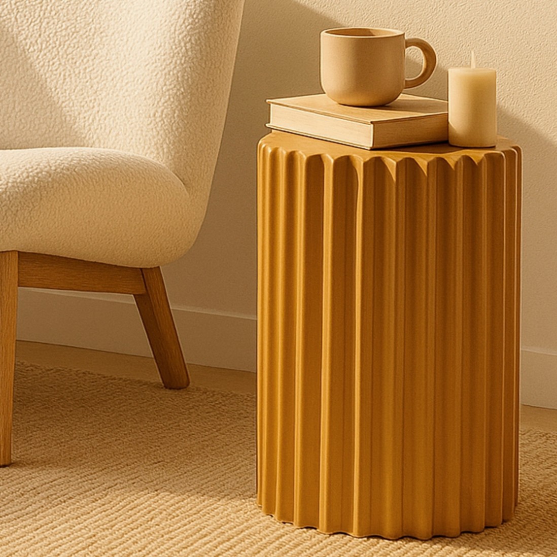 Round side table Zuri mustard yellow in ceramic �33 cm
