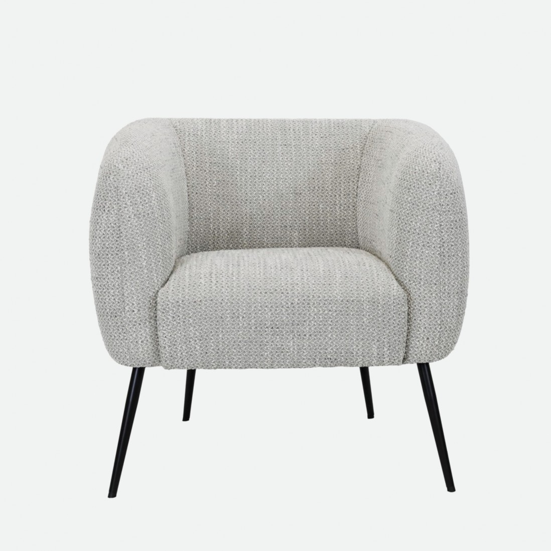 Calcinara armchair in gray chenille with black metal legs