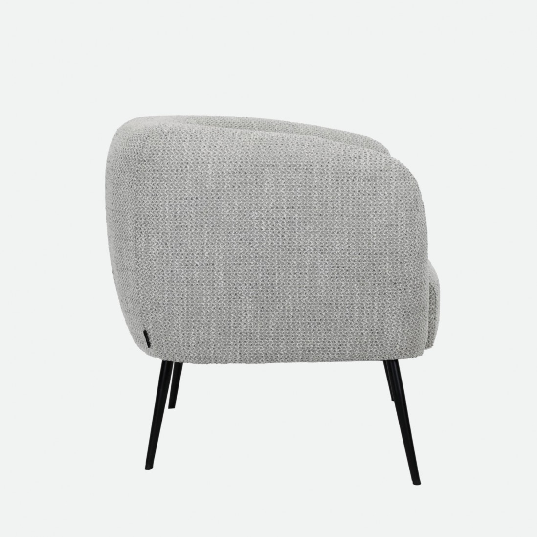 Calcinara armchair in gray chenille with black metal legs