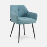 Narbona chair blue lined fabric and black metal legs