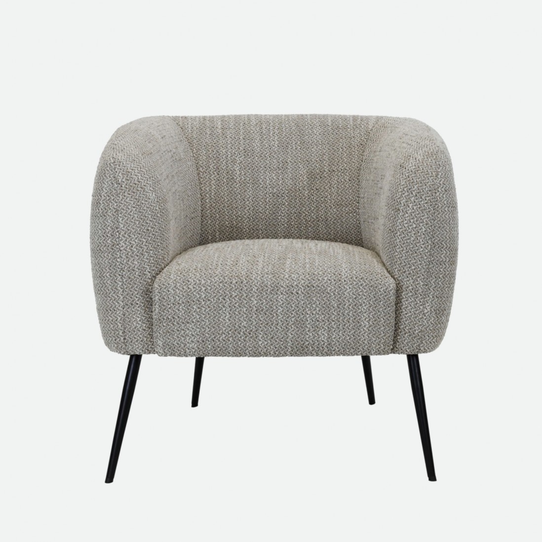 Calcinara armchair in beige chenille with black metal legs