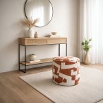 Pouf redondo Stava em chenille laranja terracota