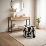 Pouf redondo Stava em chenille preto