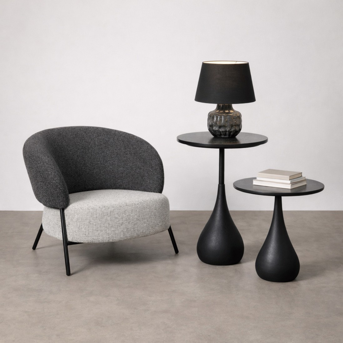 Armchair 785 in metal and gray chenille
