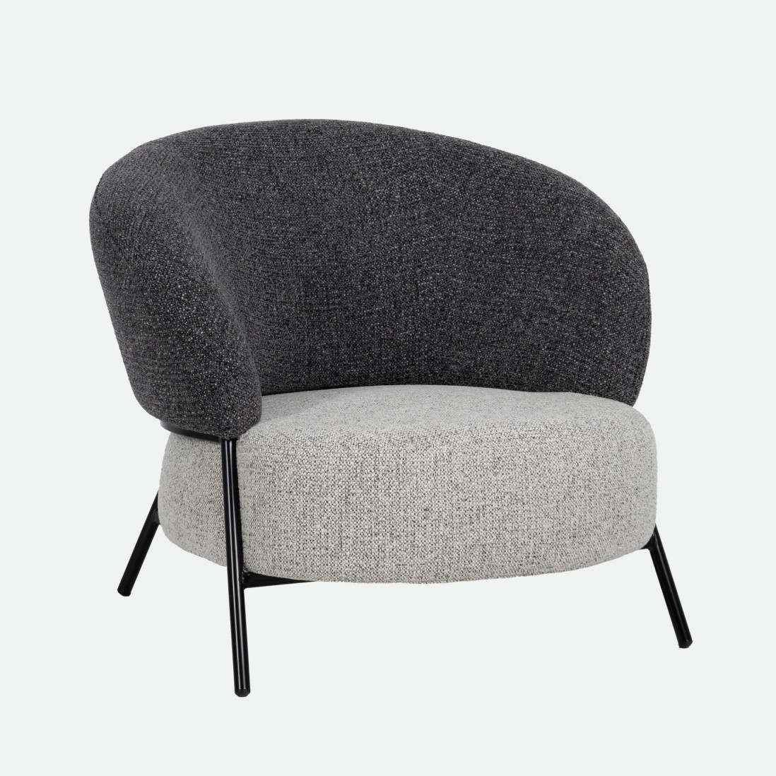 Armchair 785 in metal and gray chenille