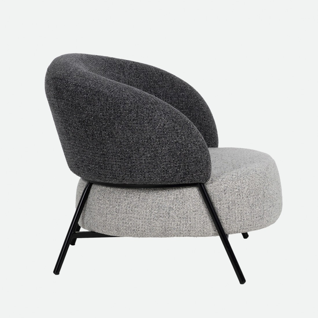 Armchair 785 in metal and gray chenille