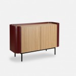 Riparia sideboard with 2 doors oak veneer and red lacquer finish with black metal legs 120 x 80 cm