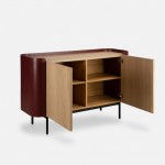 Riparia sideboard with 2 doors oak veneer and red lacquer finish with black metal legs 120 x 80 cm
