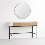Console table with 2 drawers in oak and white lacquer with black metal legs 120 x 40 cm