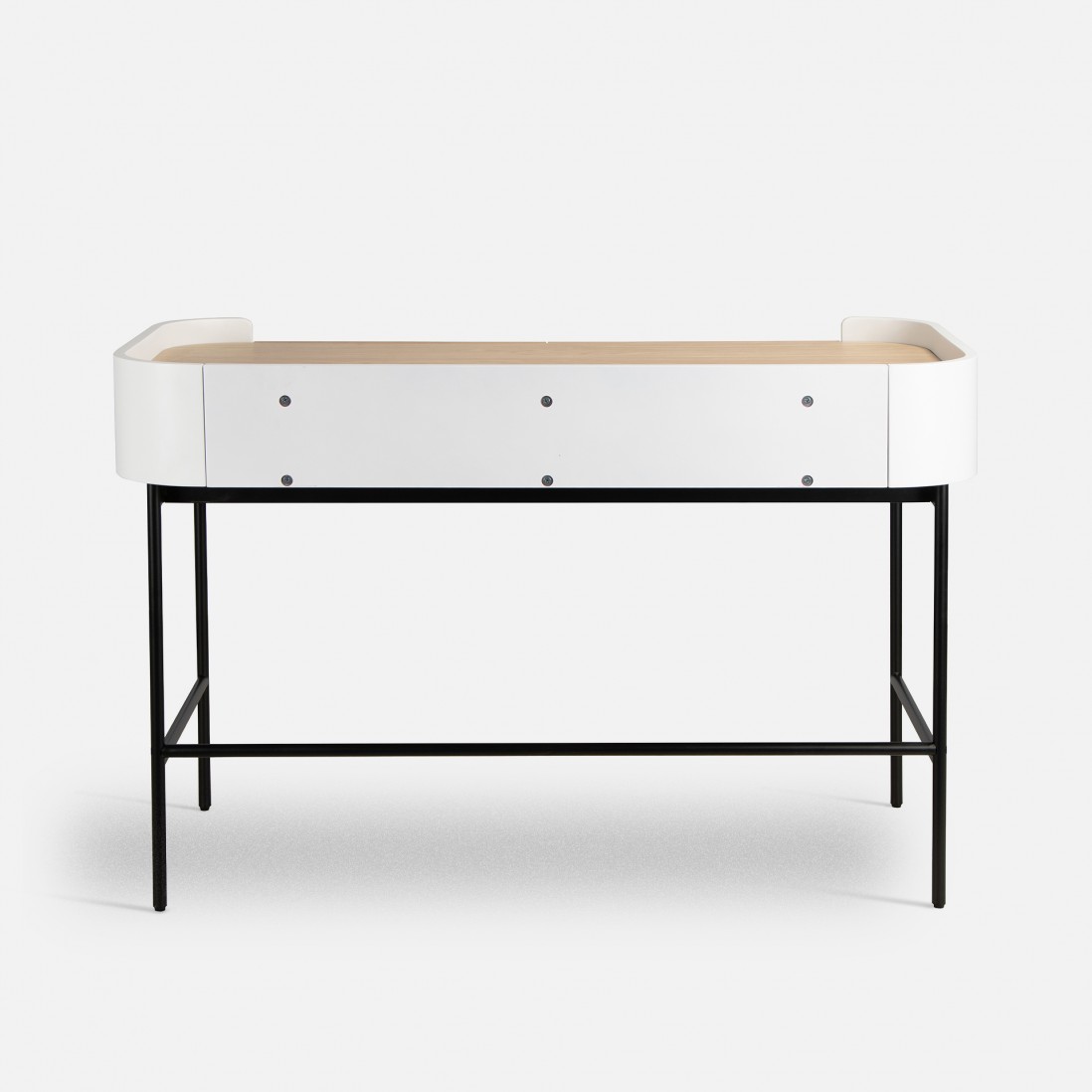 Console table with 2 drawers in oak and white lacquer with black metal legs 120 x 40 cm