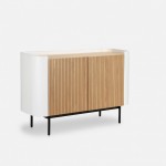 Riparia sideboard with 2 doors oak veneer and white lacquer finish with black metal legs 120 x 80 cm