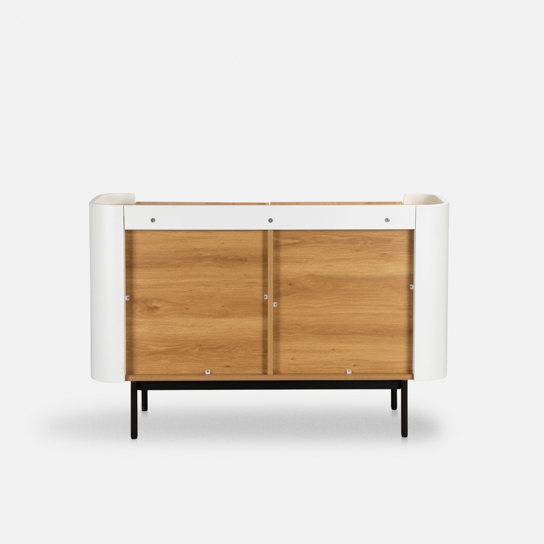 Riparia sideboard with 2 doors oak veneer and white lacquer finish with black metal legs 120 x 80 cm