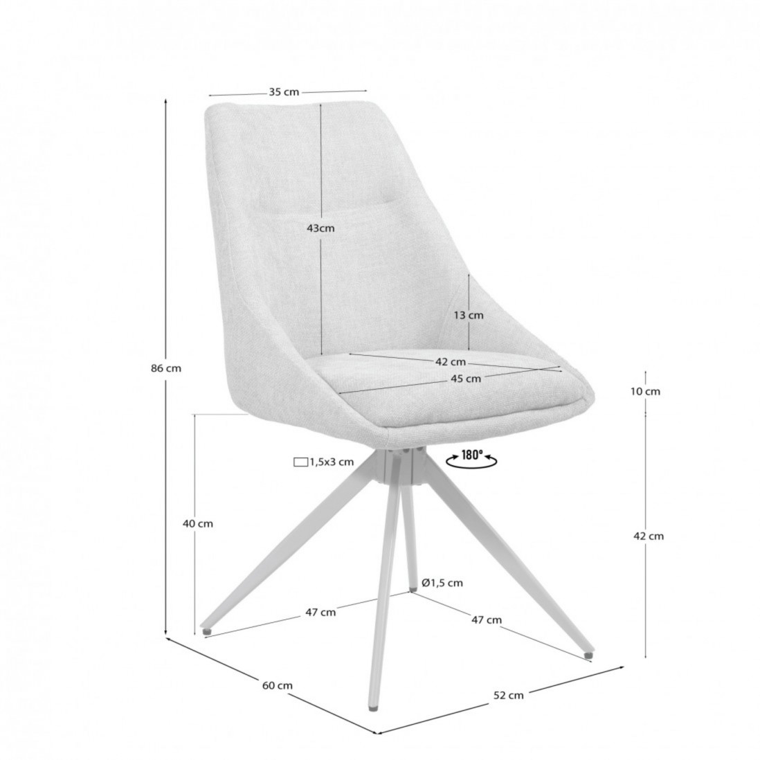 Caen chair gray fabric swivel chair with cream metal legs