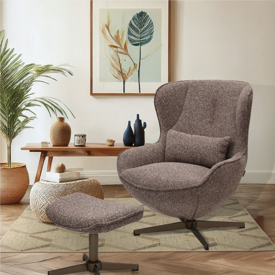 Armchair with Swivel and Footrest Ancelle Brown