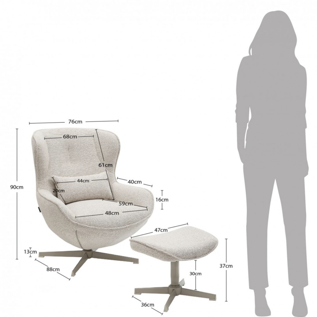 Armchair with Swivel and Footrest Ancelle Beige