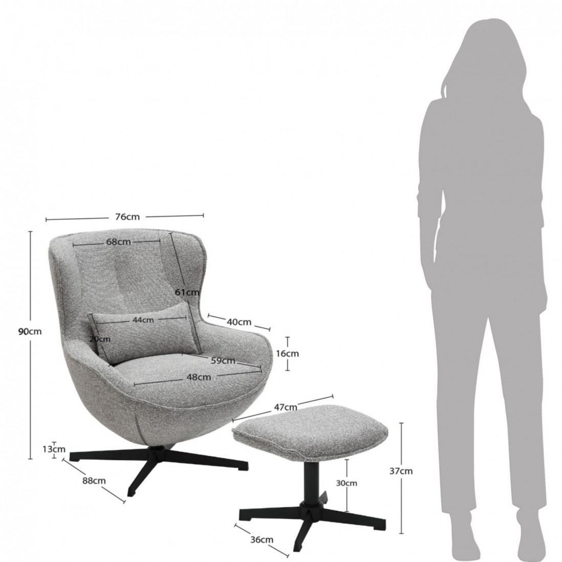 Armchair with Swivel and Footrest Ancelle Gray