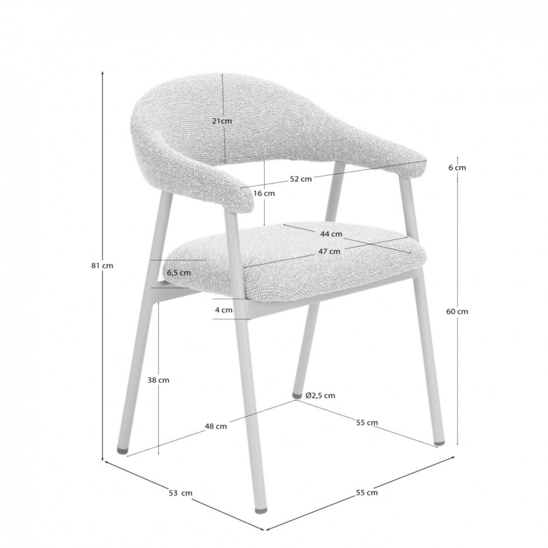 Euron chair taupe fabric and metal frame in matching color
