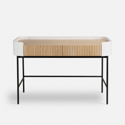Riparia desk with 2 drawers in oak and white lacquer with black metal legs 120 x 60 cm Riparia desk with 2 drawers in oak and white lacquer with black metal legs 120 x 60 cm