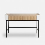 Riparia desk with 2 drawers in oak and white lacquer with black metal legs 120 x 60 cm