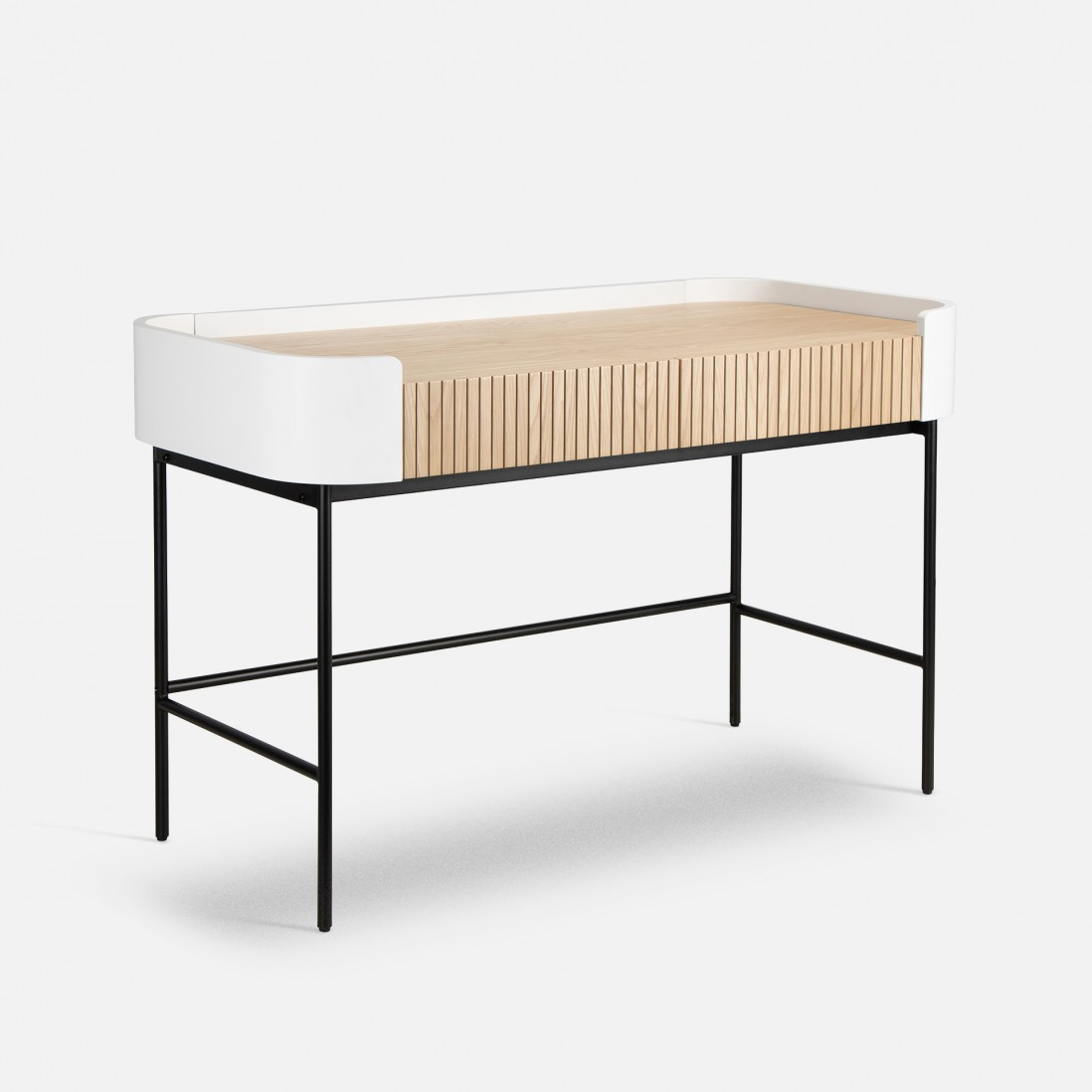 Riparia desk with 2 drawers in oak and white lacquer with black metal legs 120 x 60 cm