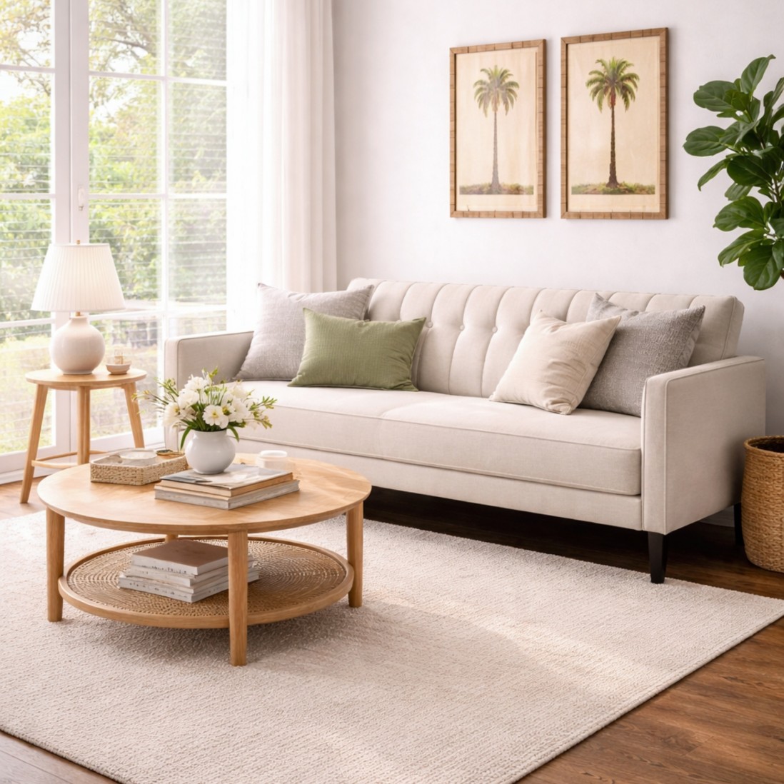 3 Seater Fabric Sofa Bed Ebro Linen Beige